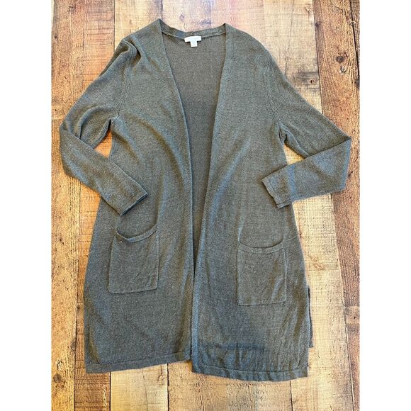 J.Jill Olive Green Long Cardigan Petite Medium Linen Blend - Picture 7 of 7